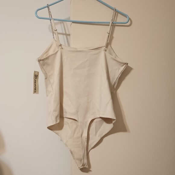 NWT~ No Boundaries Cream Colored Bodysuit with Rhinestone Straps (Size: Large) - Picture 8 of 16